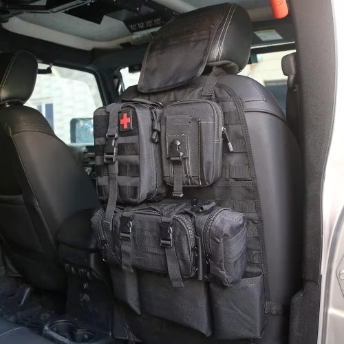 Universal Tactical Vehicle Back Seat Organizer With 3 Detachable Pouches