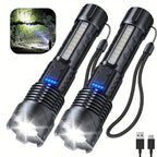 Rechargeable LED Flashlight Zoomable Tactical Torch Police Super Bright Work Light Lamp Red White Blue 3 Light USB Charging