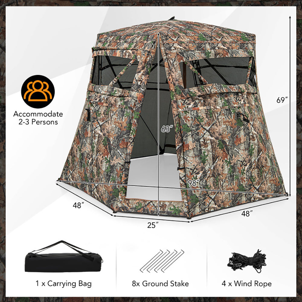 360° Tactical Ground Blind - One-Way Vision Stealth Concealment System for Hunting