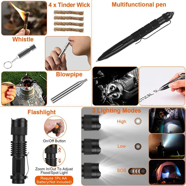 121Pcs Survival Kits Professional Emergency Survival Gear Tactical First Aid Kit Supplies For Outdoor Adventure Camping Hiking Hunting