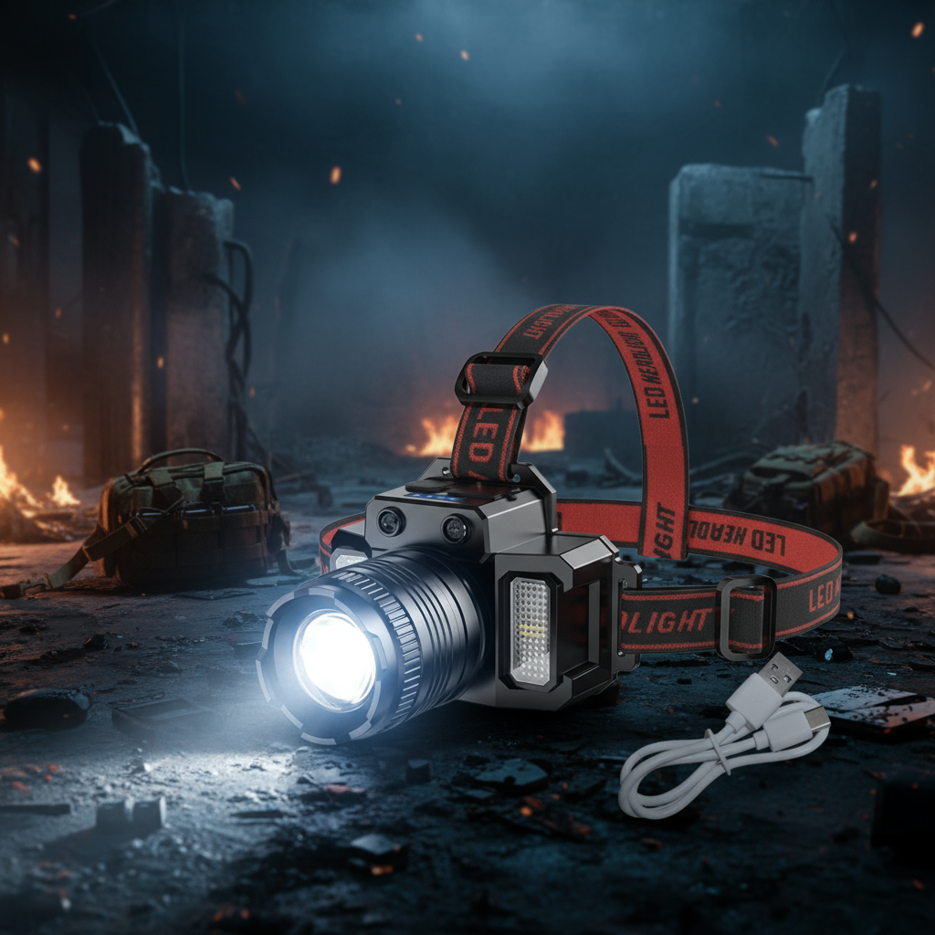 Tactical LED Headlamp - Dark Apocalyptic Scene